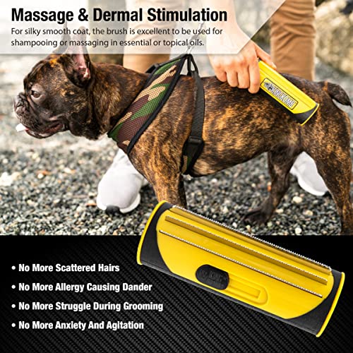 King Kanine Deshedding Dog Brush - Self Cleaning Deshedding Brush for Cats Dogs and Horses - Pet Comb for Grooming and Rem...