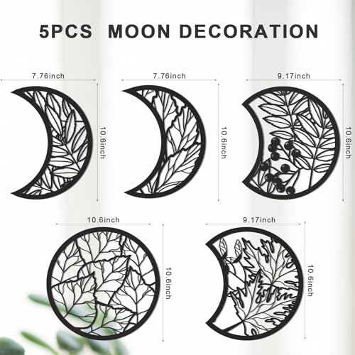 Jetec 5 Pcs Moon Phase Wall Art Decor Wall Pediments Hanging Wooden Phase Spiritual Bedroom Nordic Boho Lunar Aesthetic Ar...