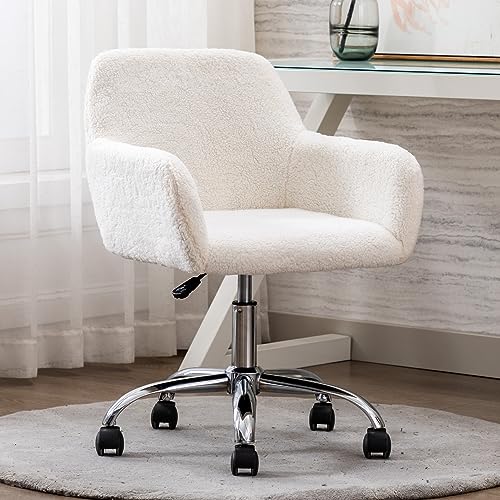 Homedraft Faux Fur 360°Swivel Desk Chair, Height Adjustable Home Office Armchair with Slivery Base for Teens Women Girls, ...