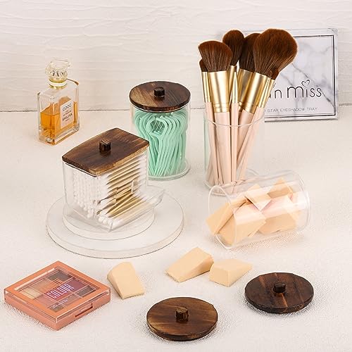Tbestmax 4 Pack Qtip Holder Bathroom Container, 10/7oz Cotton Ball/Swabs Dispenser, Apothecary Jar with Bamboo Lids for Or...