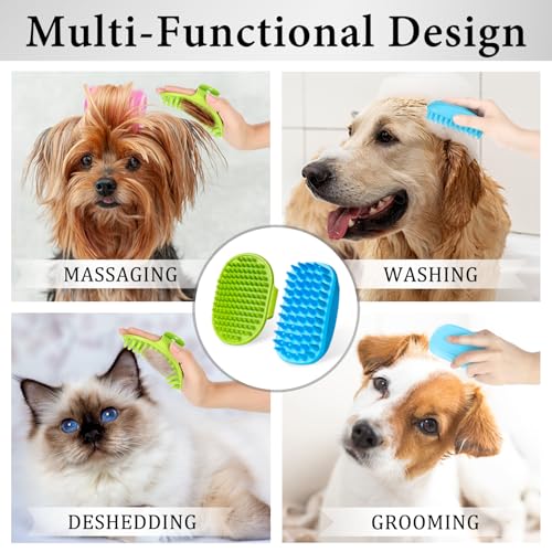 2PCS Dog Bath Brush Set | Adjustable Handle Dog Scrubber for Shampooing, Deshedding & Massaging, Suitable for Pets (Green ...