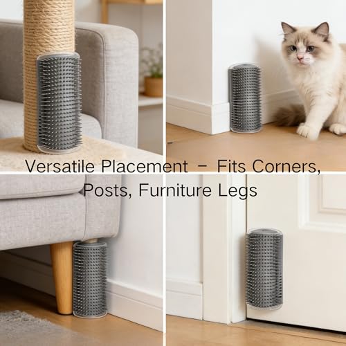 Self Cleaning Pet Grooming Brush - Wall Mounted Reusable Cat & Small Dog Groomer with Adhesive, Durable PP Plastic Comb, S...