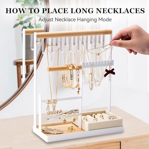 DreamGenius Jewelry Organizer Stand with Velvet Ring Holder, 4 Tier Jewelry Holder Organizer with 15 Hooks for Necklaces a...