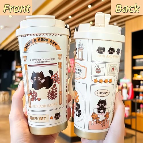 WeiTeTaLuo 16 oz Travel Coffee Mug, 316 Stainless Steel Water Bottle, Cat Insulated Tumbler with Lid and Straw, Leakproof,...