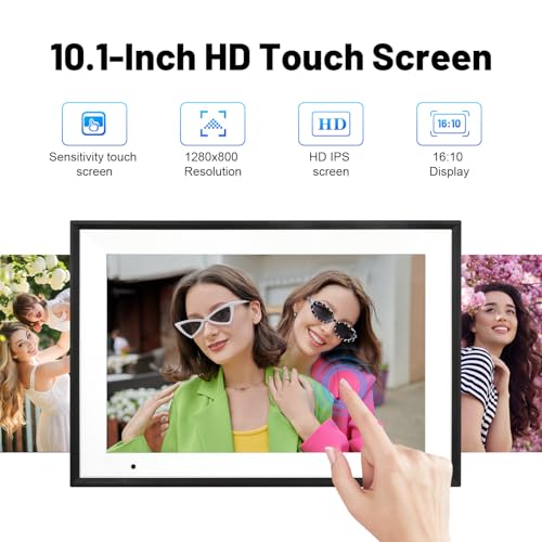 Digital Picture Frame 10.1 Inch WiFi Digital Photo Frame IPS HD Touch Screen Smart Cloud Photo Frame with 32GB Storage, Au...