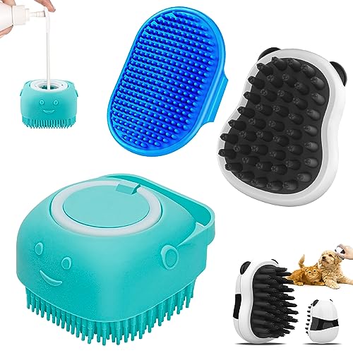 Comotech 3-in-1 Dog Grooming Brush | Adjustable Handle Shampoo Brush & Scrubber for Short & Long Haired Dogs & Cats (Blue ...