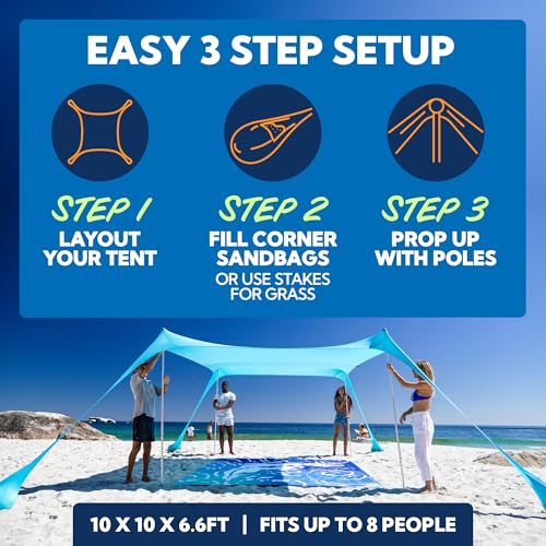 SUN NINJA Beach Tent Sun Shelter UPF50+ - Easy Pop Up Beach Canopy - Outdoor Shade for Camping Trips, Fishing, Backyard Fu...