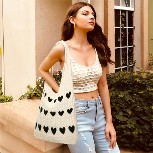 Gaudiwel Knitted Shoulder Tote Bag Large Crochet Beach Bag Hobo Bag Aesthetic Tote Handbags for Women