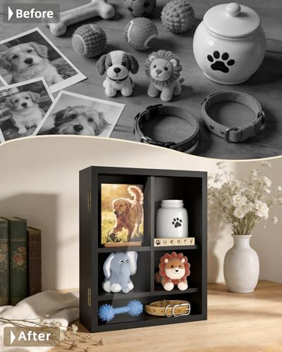 Pet Memorial Shadow Box, 14.7"x 12" Dog Memorial Shadow Box with Adjustable Shelves & Pin-Back Board, Wooden Pet Memorial ...