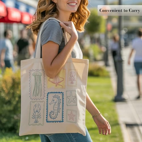 TOTEUSVIA Aesthetic Canvas Tote Bag, Cute Reusable Bags for Women with Inner Pocket