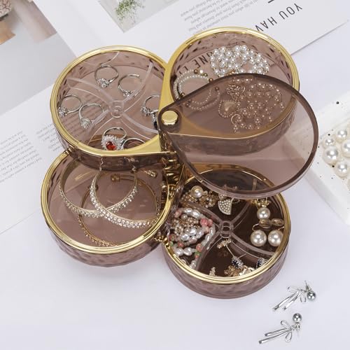LETURE 4-Layers Rotatable Jewelry Organizer Storage Box, Clear Jewelry Holder Case for Ring Earring Necklaces Bracelets Ma...