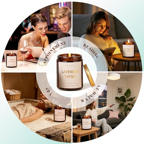 Candles for Home Scented, 4 Pack Soy Candle Non Toxic, Spring Aroma Candles with Lavender Thyme,Magnolia & Sandalwood,Ambe...