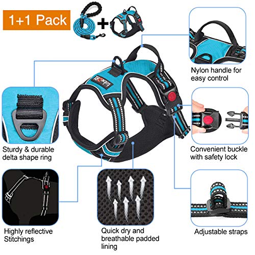 No Pull Dog Harness Adjustable Reflective Oxford Easy Control Medium Large Dog Harness with A Free Heavy Duty 5ft Dog Leash