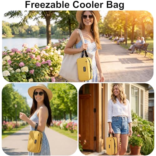 Saugnlbs Small Cooler Bag,Mini Cooler Bag with Ice Packs,Insulated Lunch Bag with Handle Buckle,Freezable Lunch Bag for Tr...