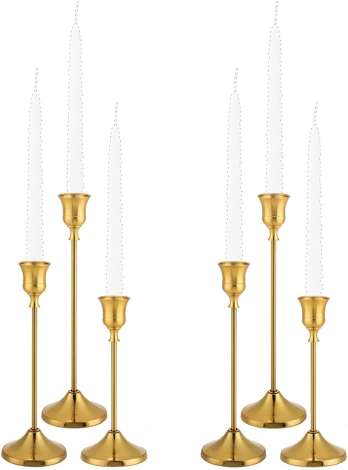 Tunyet Candlestick Holders, 6PCS Metal Taper Candle Holder, Brass Gold Candle Holders for Candlesticks, Candle Holder for ...