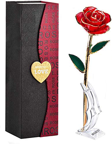 MNIEYU Gold Rose 24K Plated Gold Dipped Rose, Forever Preserved Red Rose Flowers with Stand,Romantic Gift for Valentine's ...