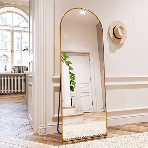 HARRITPURE 64"x21" Arched Full Length Mirror Free Standing Leaning Hanging Mounted Mirror Aluminum Frame Modern Simple Hom...
