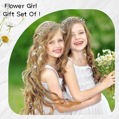 ANBALA 8 Pcs Flower Girl Proposal Set Flower Girls Gifts Including Flower Girl Headpiece Round Flower Sunglasses Pearl Sma...