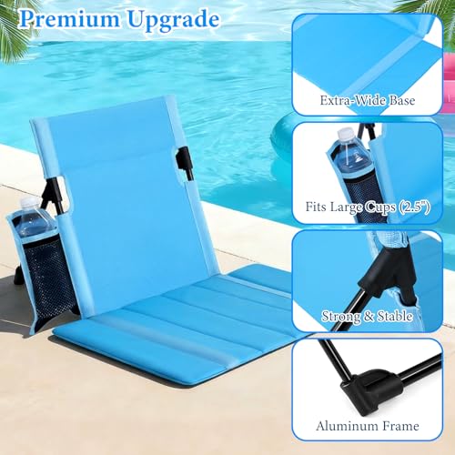2 Pack Portable Poolside Chairs, Foldable Legless Beach Chairs for Adults with Cup Pocket, Lightweight Ground Seat Small B...