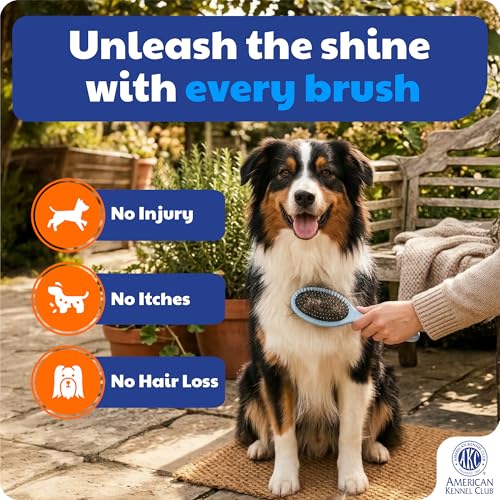 American Kennel Club AKC Pet Grooming Brush for Dogs and Cats - 2-in-1 Deshedding and Detangling Brush with Dense Nylon Br...