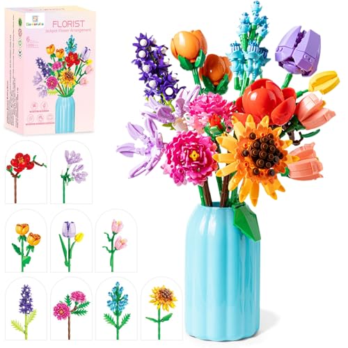 Sawaruita Flowers Bouquet Botanicals Building Blocks Set for Adults - 1006 Pcs Wildflowers with Vase Home Decor Gift Mothe...