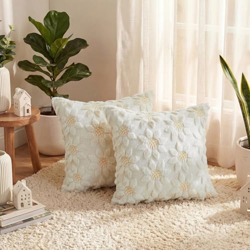 AVOIN colorlife Spring Summer Cream White Sunflower Throw Pillow Covers Set of 2, 18 x 18 Inch Seasonal Flora Farmhouse De...