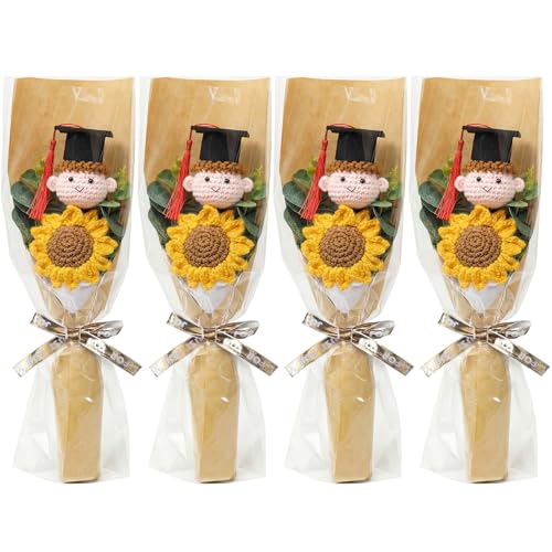 Yinder 4 Set Graduation Gifts Crochet Flower Bouquet Handmade Knitted Sunflower Bouquet 2026 Grad Gift for Her or Him Midd...