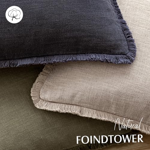 Foindtower Decorative Linen Fringe Lumbar Throw Pillow Covers Boho Farmhouse Cushion Cover with Tassel Soft Accent Pillowc...