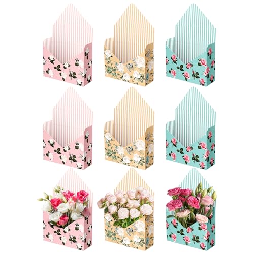 Lyforpyton 9 Pcs Mother's Flower Arrangement Gifts Boxes , Envelope Gift Box For Flowers , Foldable Decorative Bouquet Pac...