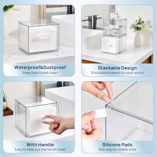 Vtopmart Disposable Facial Towels Holder,Clear Storage Drawer Compatible with Clean Skin Club Towel XL,Acrylic Box Hold 50...