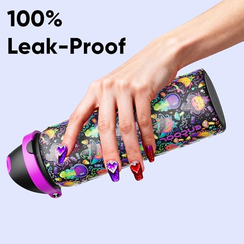 Insulated Water Bottle with Straw - Encool Stainless Steel Water Bottle with Push Button Lid, Leak-Proof & BPA-Free, Keeps...
