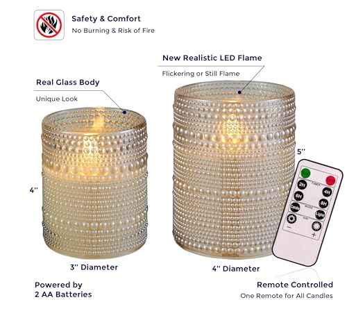 VENTA Beyond The Flame Mesmerizing Dotted Glass Candles | Set of 2 Ivory LED Pillars | Create a Magical, Worry-Free Glow w...