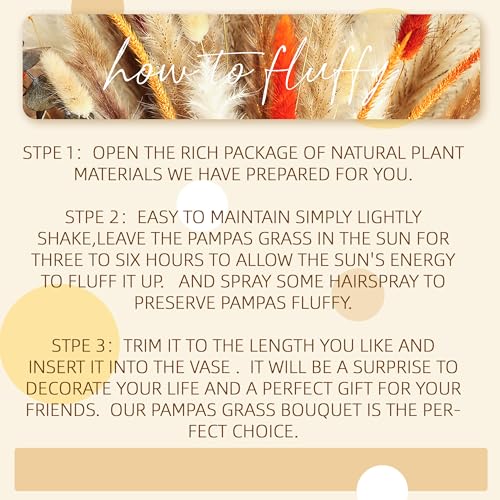 Orange Dried Pampas Grass Bouquet, 17 Inch, Bunny Tail,Eucalyptus,Natural Dried Floral Arrangement for Boho Rustic Wedding...