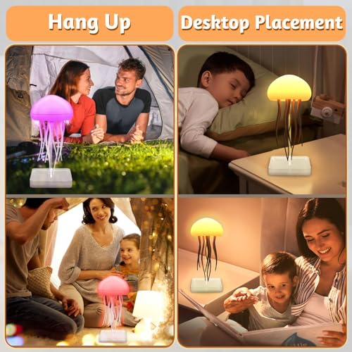 LED Jellyfish Lamp RGB Gradient Jelly Fish Light with Dancing Legs and Touch Sensor Rechargeable Cute Desk Lamp for Bedroo...