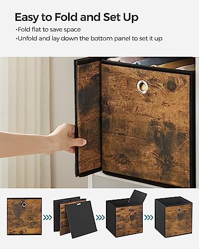 SONGMICS Storage Cubes, Set of 6 Storage Bins with Handles, Foldable Oxford Fabric and Non-Woven Fabric Storage Boxes, 10....