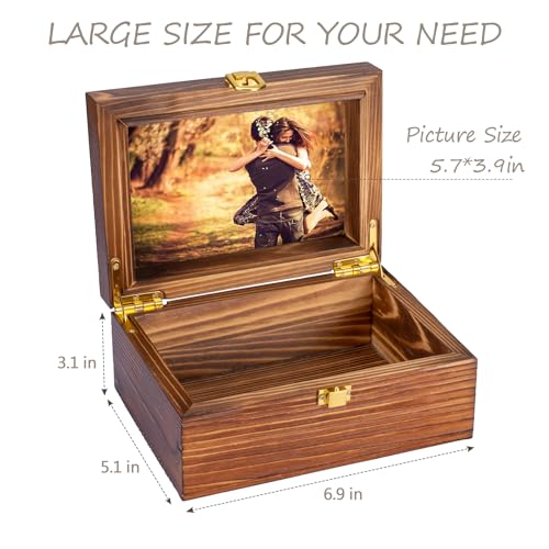 Small Wooden Memory Keepsake Boxes With Hinged Lids and a photo frame inside the lid - Decorative Storage Box With a Hinge...