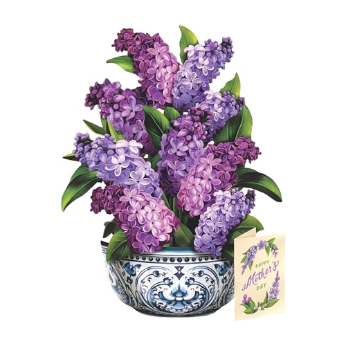 Freshcut Paper Mother's Day Garden Lilacs Pop Up Cards, 12 Inch Life Sized Forever Flower Bouquet 3D Popup Greeting Card, ...