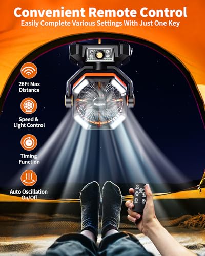coldSky 𝟮𝟬𝟬𝟬𝟬𝗺𝗔𝗵 Camping Fan with 𝗗𝘂𝗮𝗹 𝗠𝗼𝘁𝗼𝗿, Battery Operated Fan with 4 LED Lantern, 8 Speeds Desk Fan ...