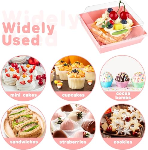 Kucoele 50 Pack Small Charcuterie Boxes with Clear Lids, 4 Inches Paper Bakery Boxes Dessert Boxes Disposable To Go Food C...