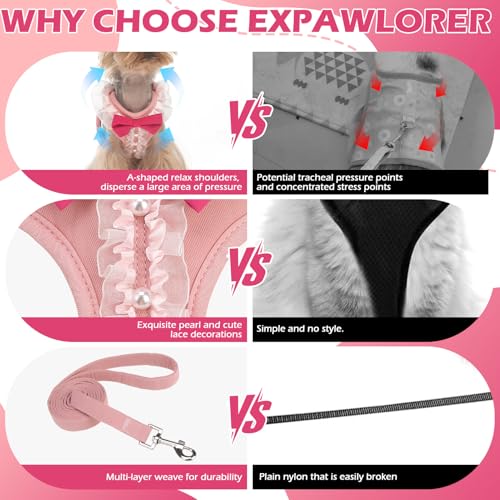 EXPAWLORER Cute Dog Harness, Pink Girl Adjustable No Pull Vest Harness and Leash Set, Soft Padded Step in Wedding Attire S...