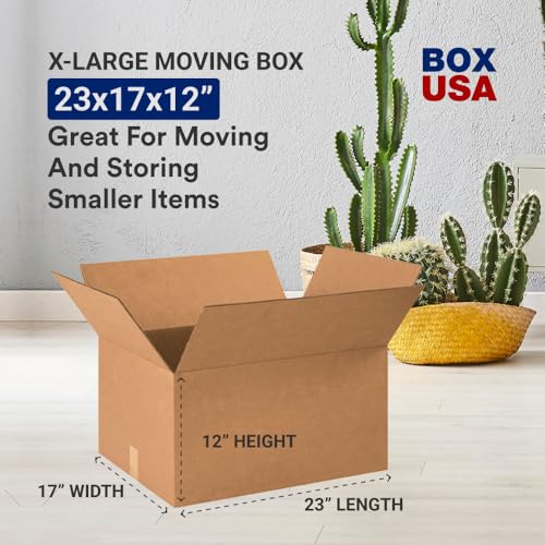 BOX USA Moving Boxes Large 23"L x 17"W x 12"H 10-Pack - Corrugated Cardboard Box for Shipping, Mailing, Packing, Packaging...