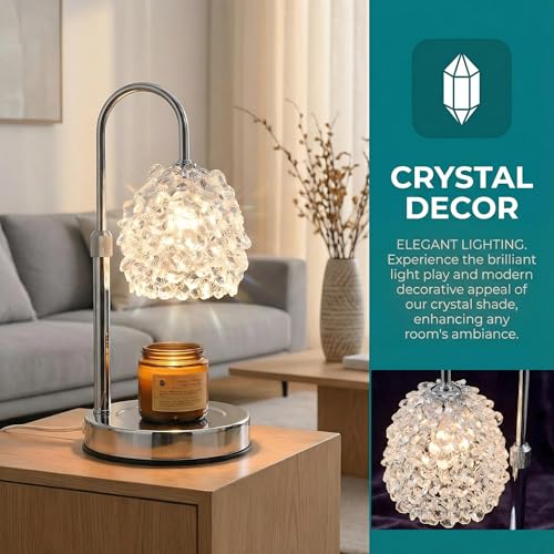 EMINLONA Candle Warmer Lamp with Timer & Dimmer, Adjustable Height Candle Lamp, Hand-Embedded Glass Crystal Lampshade, Val...