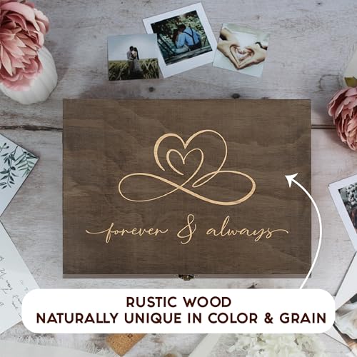 Rustic Wooden Memory Box – Medium Keepsake Storage Box with Double-Sided Engraving – “Forever & Always” Outside & “Every L...