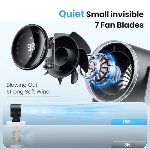 WSKEN Desk Fan with Battery Operated, Quiet Digital Display Portable Fan for Office, Bedroom, Kitchen, Home, Outdoor, 100 ...