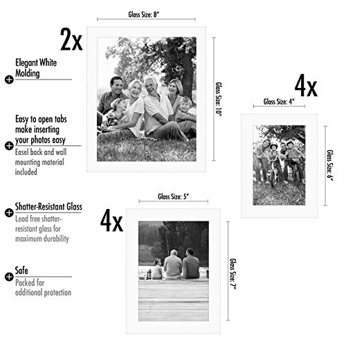Americanflat Set of 10 Picture Frames with Shatter-Resistant Glass - Gallery Wall Frame Set with Two 8x10, Four 5x7 and Fo...