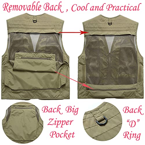 Flygo Men's Casual Lightweight Outdoor Fishing Work Safari Travel Photo Cargo Vest Jacket Multi Pockets