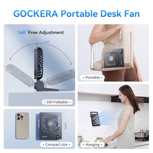 Desk Fan, 6.61''Ultra-thin 5000mAh Battery Powered Fan with Powerful Wind,100 Speeds Adjustable&Digital Display,Timer,Ultr...