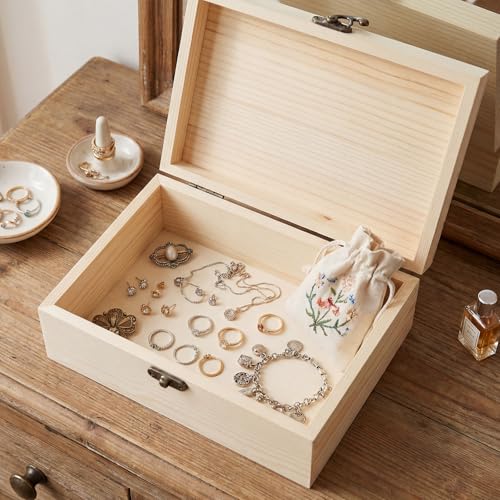WSICSE Unpainted Wood Box with Hinged Lid - 7.1"x5.1"x2.8" for Crafts DIY Storage Jewelry & Gift Box and Hobby Organization