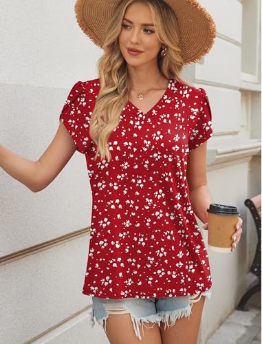 WIHOLL Womens Tops Dressy Casual Petal Sleeve Summer Spring Short Sleeve V Neck Shirts Work Business Vacation Clothes 2026