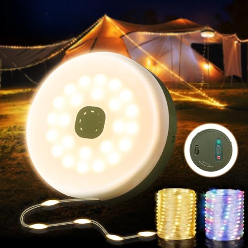 KUQIHUG Camping String Lights, Quick Storage 32.8FT Rechargeable Tent Lights String with 8 Modes, Hanging Waterproof Porta...
